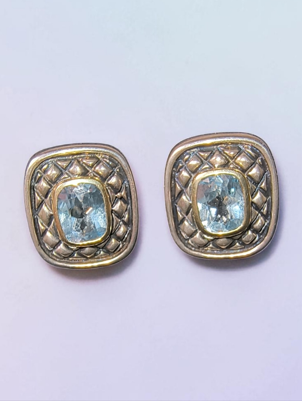 Nancy & David Designer Blue Topaz, 14K Gold & Sterling Silver Post Earrings
